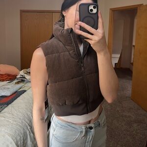 Ci Sono Chocolate Cropped Corduroy Padded Vest